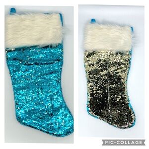 Reversible Sequins Christmas Stocking Turquoise/Silver sequins 2 in 1 stocking